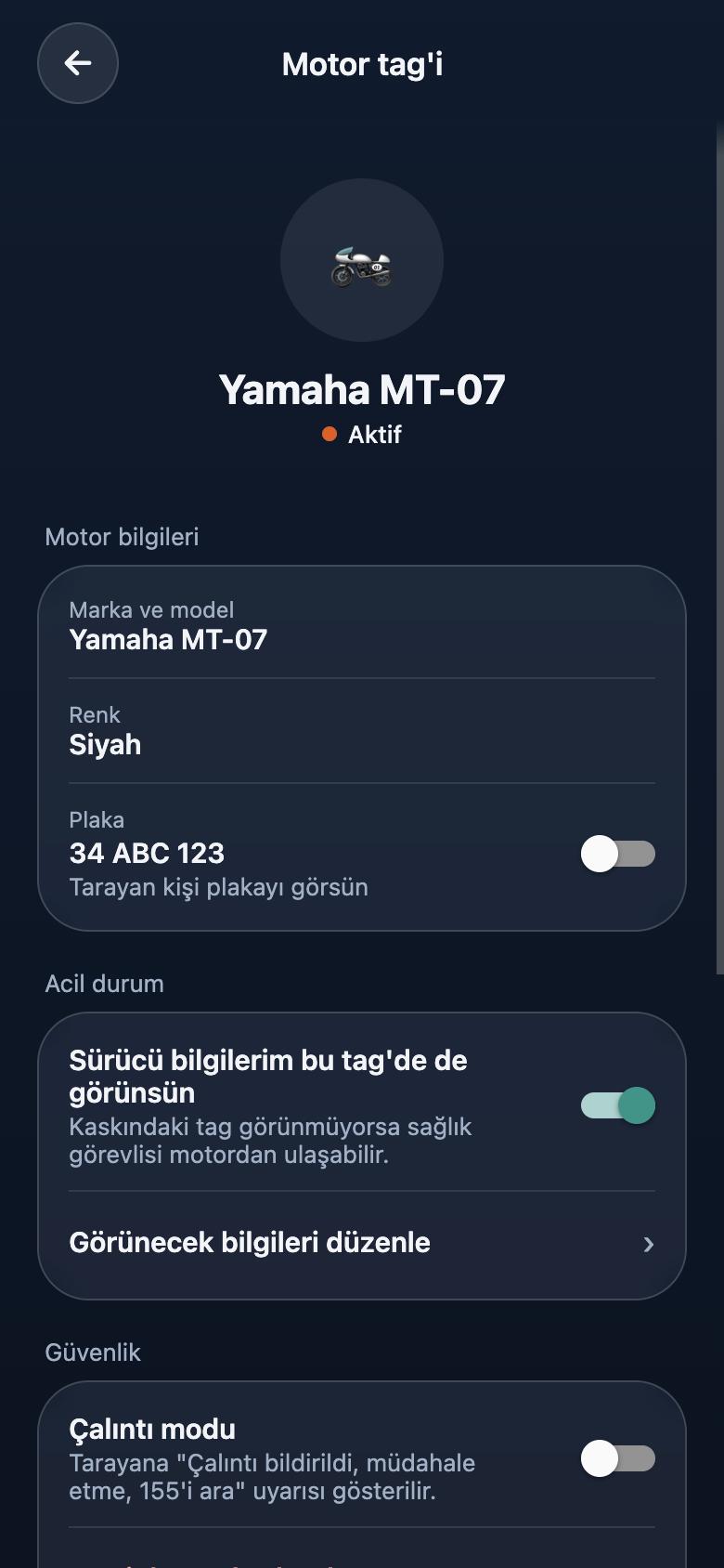 Motor tag’i ayarları